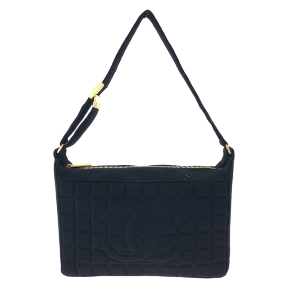 CHANEL Vintage Black Canvas Logo Shoulder Bag